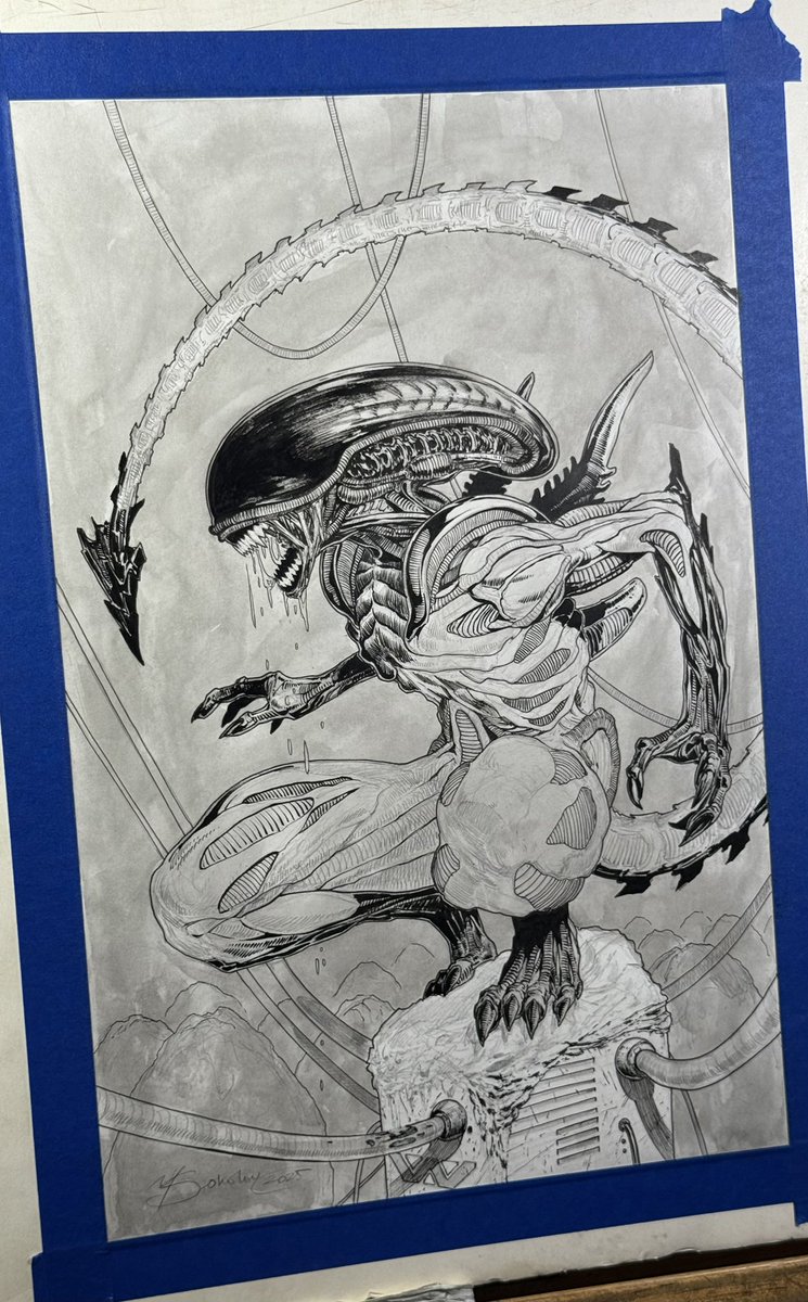 YVSokolovArt's tweet image. #xenomorph progress. 
Ink and ink wash on 11x17 Bristol. 
#alien #inking #comicartist