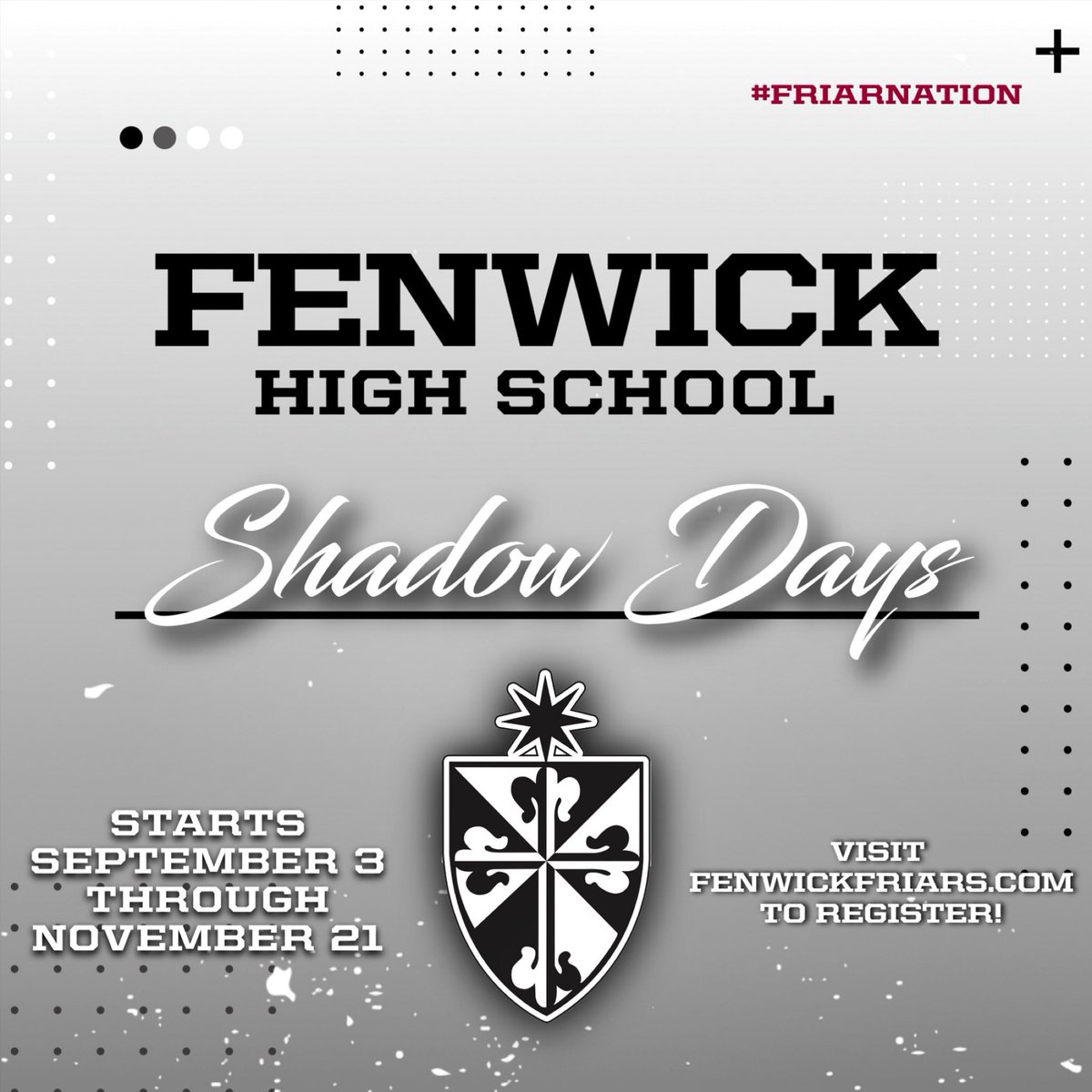 Fenwick Friars Softball (@friarsoftball) on Twitter photo โจAttention 8th Graders!โจ
Come experience a day in the life of a Friar๐ค๐ค Shadow Days are the BEST way to see what makes Fenwick High School so special! ๐ฅ๐๐ฝ
๐๐ผSign up through fenwickfriars.com! #FriarPride #FriarNation #BeAFriar โจAttention 8th Graders!โจ
Come experience a day in the life of a Friar๐ค๐ค Shadow Days are the BEST way to see what makes Fenwick High School so special! ๐ฅ๐๐ฝ
๐๐ผSign up through fenwickfriars.com! #FriarPride #FriarNation #BeAFriar