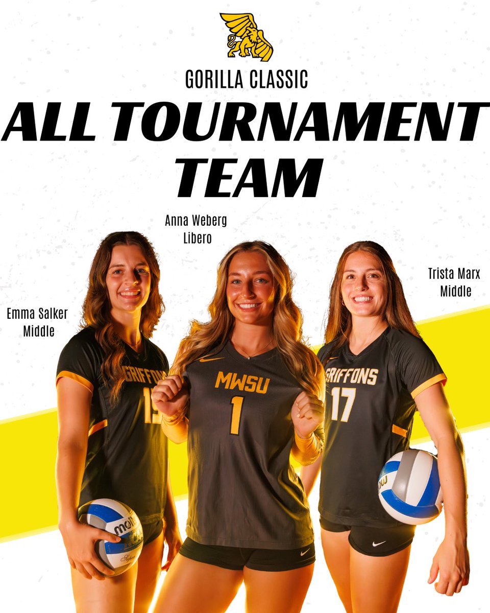 Trista Marx and Emma Salker earned All-Tournament team honors, and Anna Weberg was named Libero of the tournament at the Gorilla Classic this past weekend! #GriffUp #BlackisGold🔔
