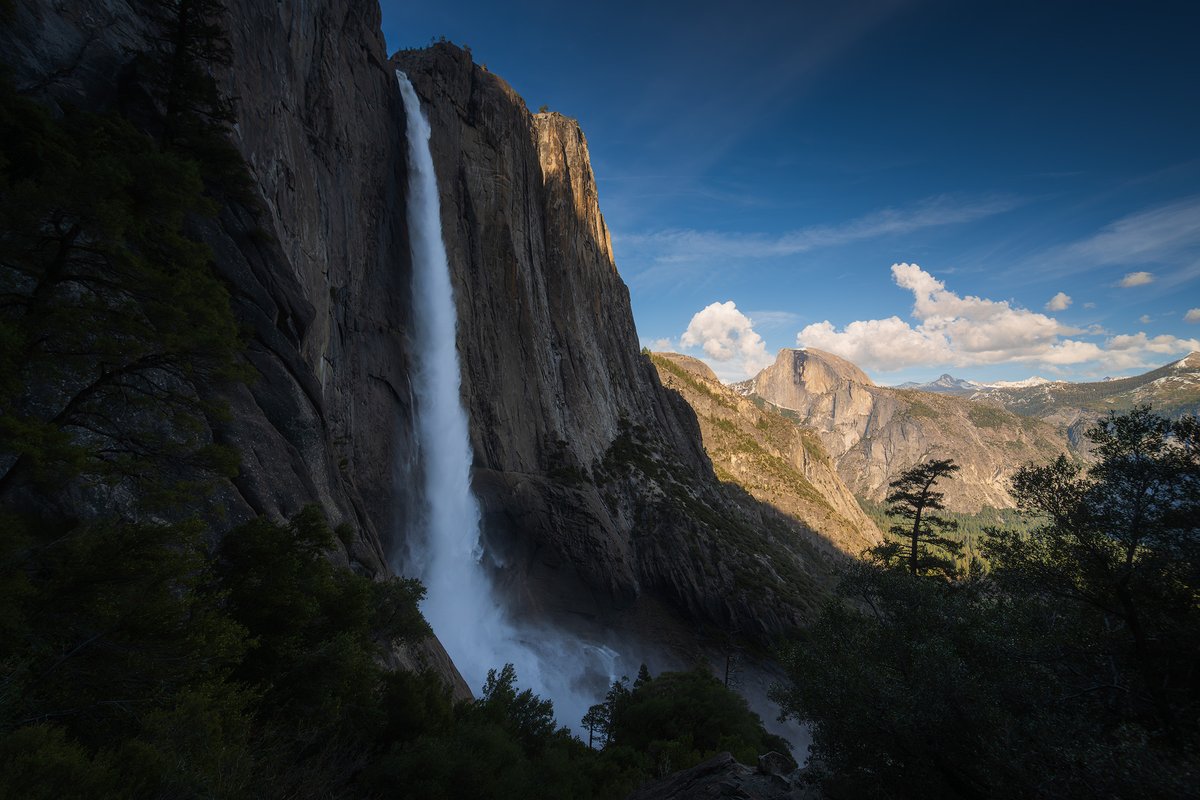 Yosemite Falls and Half Dome in the distance.