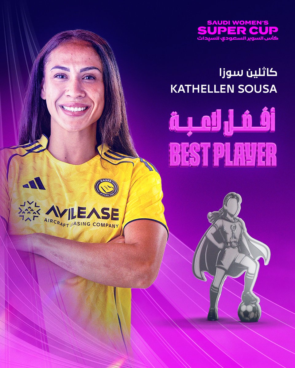 كـابـتـن @alnassrfcw 🟡
الأفضل في البطولة! 🤩

كاثلين سوزا تحقق جائزة أفضل لاعبة في #كأس_السوبر_السعودي_للسيدات 26/25 🏆