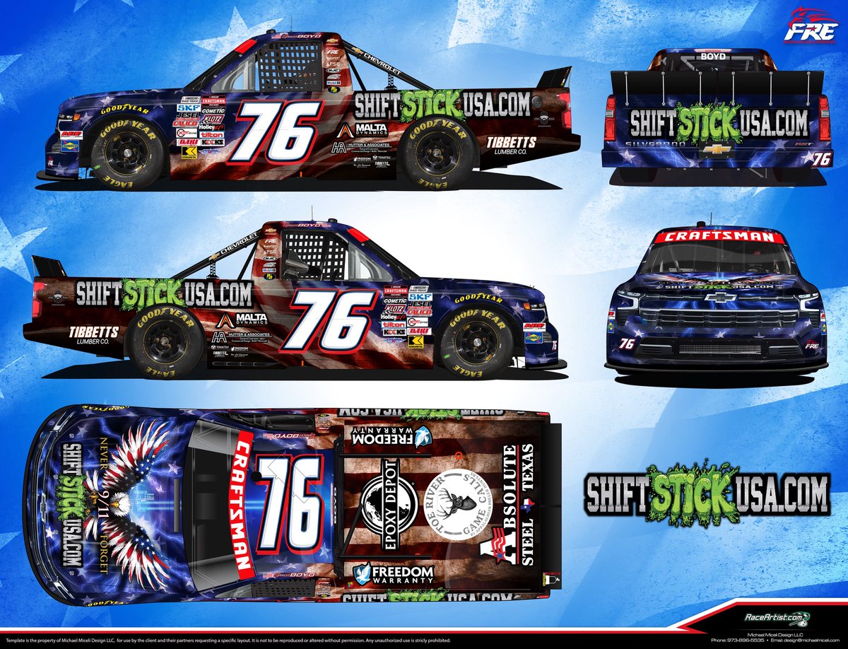 Spencer Boyd (@spencerboyd) on Twitter photo 🔥 Thursday night short-track fight under the lights at Bristol, baby! The No. 76 Silverado is locked and loaded with <a href="/shiftstickusa/">ShiftStick</a> on board.
🇺🇸 On 9/11 we race with pride — honoring Freedom, Hard Work, and the people who make this dream possible. Let’s go to battle! 🦅💪
🏁 🔥 Thursday night short-track fight under the lights at Bristol, baby! The No. 76 Silverado is locked and loaded with <a href="/shiftstickusa/">ShiftStick</a> on board.
🇺🇸 On 9/11 we race with pride — honoring Freedom, Hard Work, and the people who make this dream possible. Let’s go to battle! 🦅💪
🏁