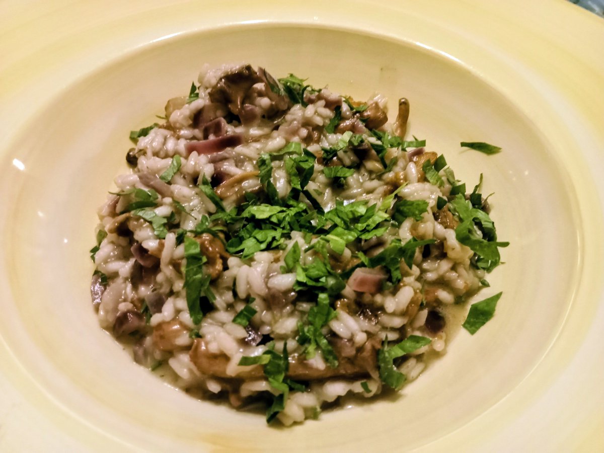 Er waren weer verse cantharellen te koop op de markt, nou daar konden wij geen weerstand aan bieden😋.
Vandaag verwerkte GJ een deel in de risotto (met rode ui, sjalot en knoflook en veel peterselie). Heerlijk. #datatenwijvanavond