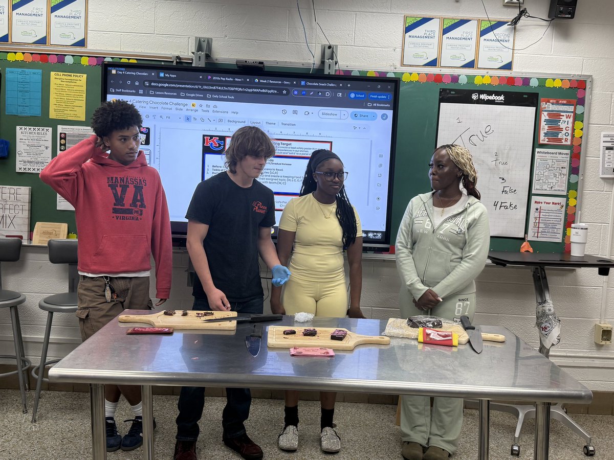 🍫 Mrs. Riley-Edwards’ Hospitality &amp; Catering students crushed the Chocolate Challenge—creating bars, packaging, &amp; pitches for the judges. 🏆 Winner: raspberry + pretzel bar = yum! 🍓🥨 #ChiefKHSPride #EBA
<a href="/KHS_Chiefs/">Kempsville Chiefs</a> <a href="/J_RileyEdwards/">Jennifer Riley-Edwards</a>