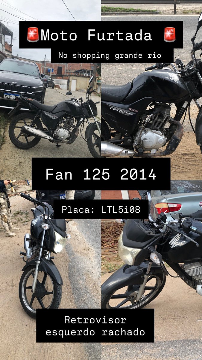 InformeRJO's tweet photo. Gostaria de uma ajuda de vocês, ontem furtaram a moto do meu marido de trabalho lá no shopping grande rio por volta das 18/19hrs vocês conseguem divulgar para ver se alguém viu alguma coisa? https://t.co/BIge1uu6gT