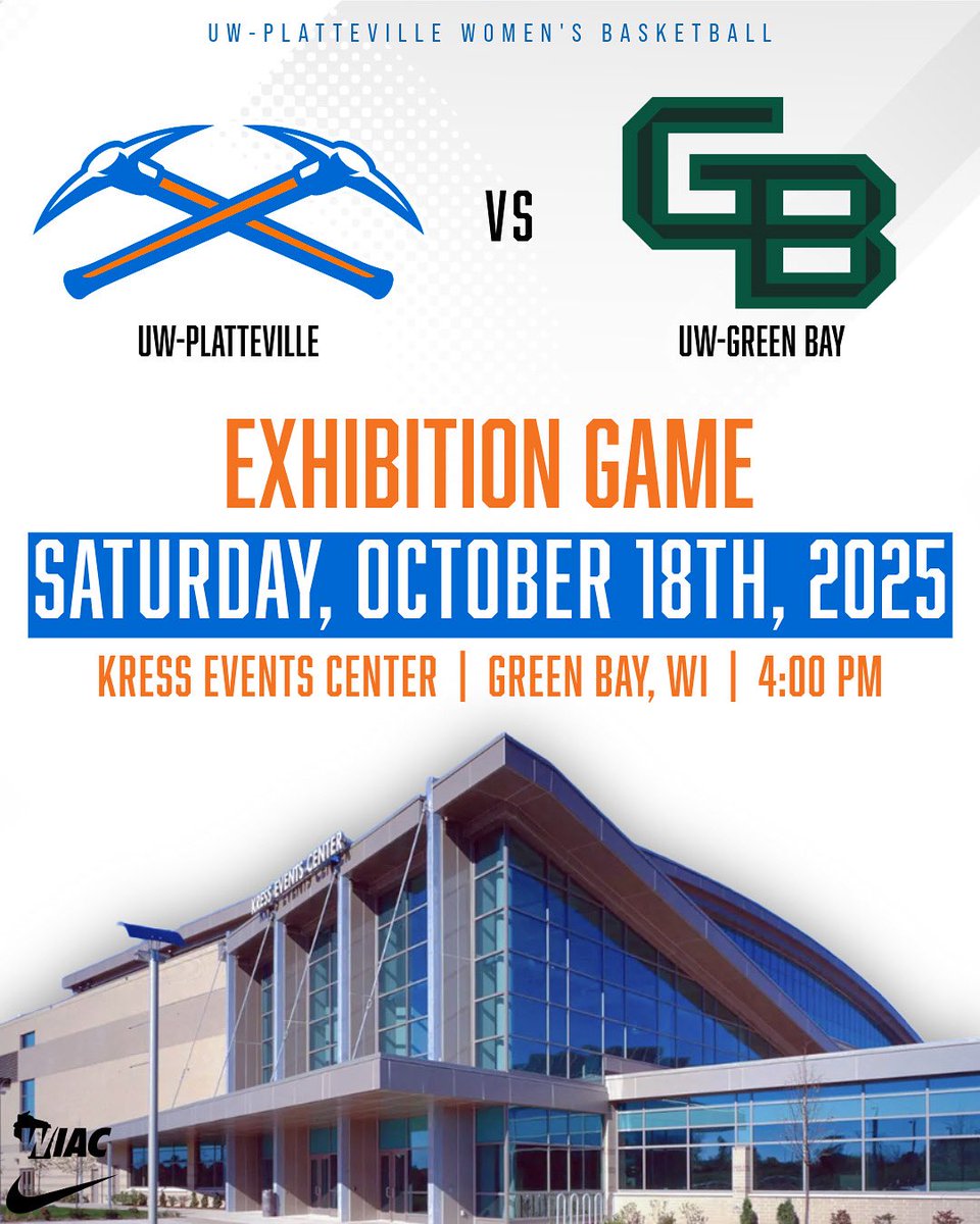 UWPlattWBB's tweet photo. 📣 Mark your calendars 🗓 A great early opportunity is coming our way — 40 days until we face Green Bay (no cheeseheads required 🧀)! 

🆚 @gbphoenixwbb
📍Kress Events Center
⏰ 4:00 PM 

💙🧡 #SwingTheAxe ⛏️ https://t.co/LvLULkC19m