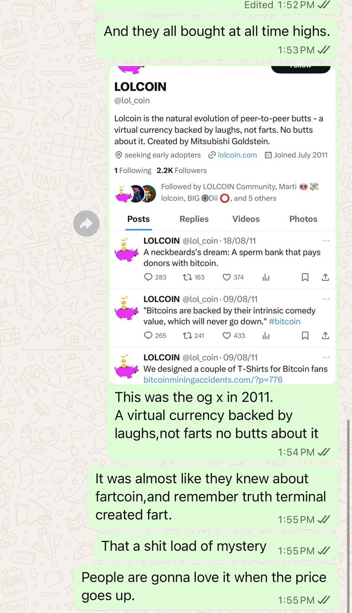 For the culture!🐽
The last time I had a similiar conviction,I wasn’t wrong.
$goat went to a billy.
$useless will soon go to a billy.
Lolcoin has a lore so deep it could raise to $doge and $shib levels,I kid you not!
Lolcoin is your get outta hood play,don’t fumble it!
