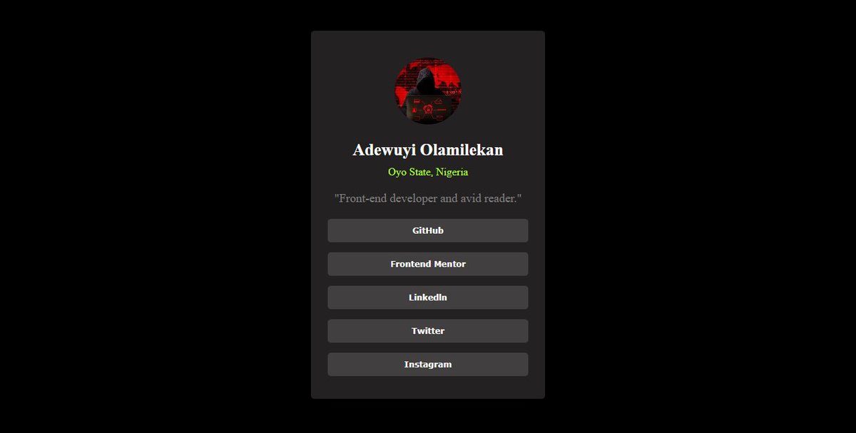 Olamilekan_lcc's tweet image. 🌐 I recently completed another project on Frontend Mentor the challenge was to build a Social Links Profile Card. In this challenge, I practiced structuring a clean profile and interactive buttons linking to different platforms.
Live Demo: lnkd.in/dktCA5d6
#FrontendMentor