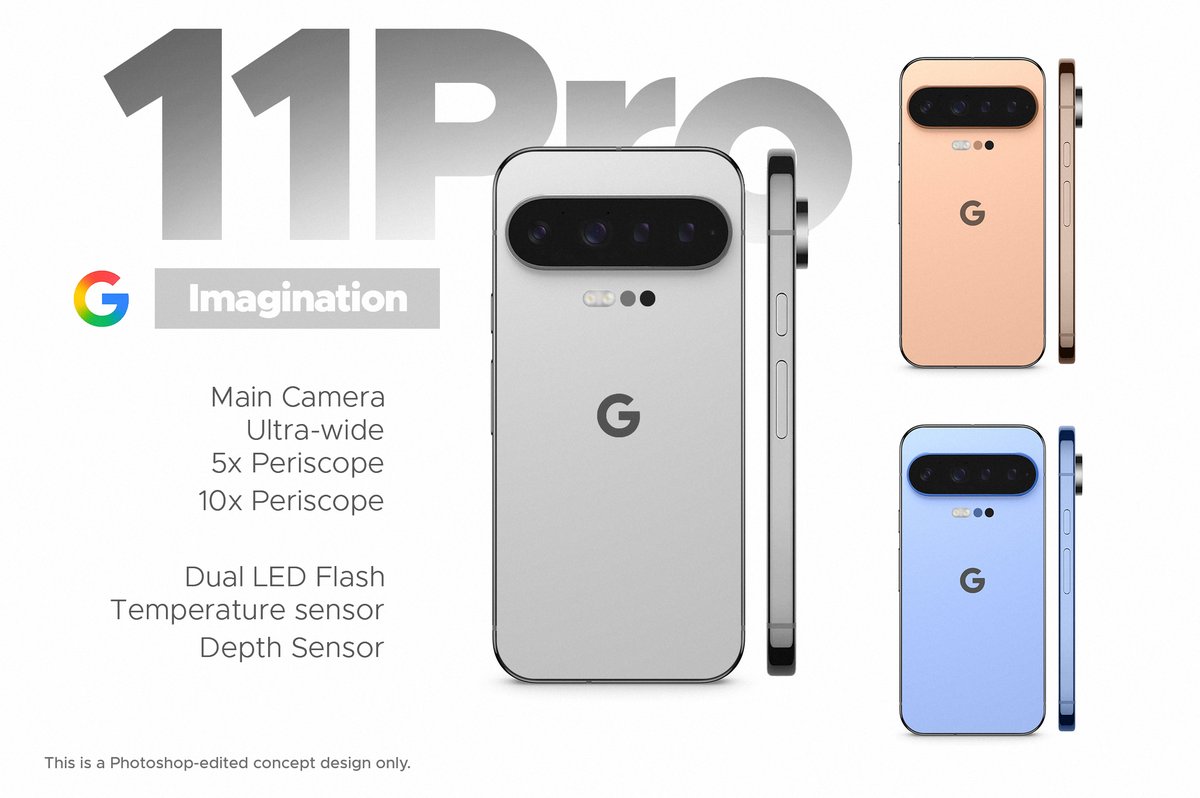sggayashan99's tweet image. This is just my imagination on what the Pixel 11 Pro might look like. What do you think, Google? Are we getting 4 cameras or nah?

@madebygoogle @Google @GooglePixel_US @Android #pixel11 #pixeldesign #Android #googlepixel #Tech