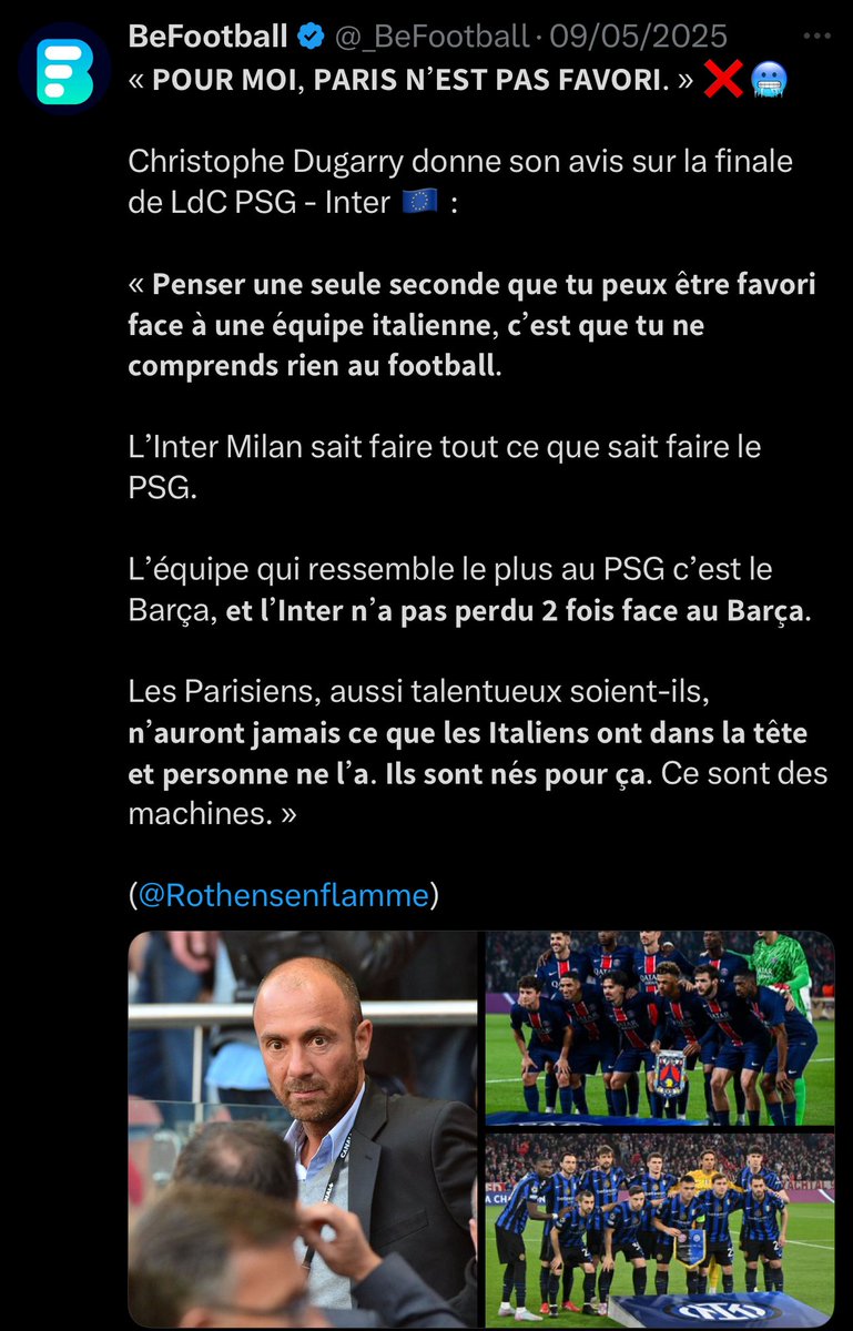 Toujours important de rappeler que ceux qui ne sont pas d’accord avec les analyses de Dugarry ne comprennent rien au football :