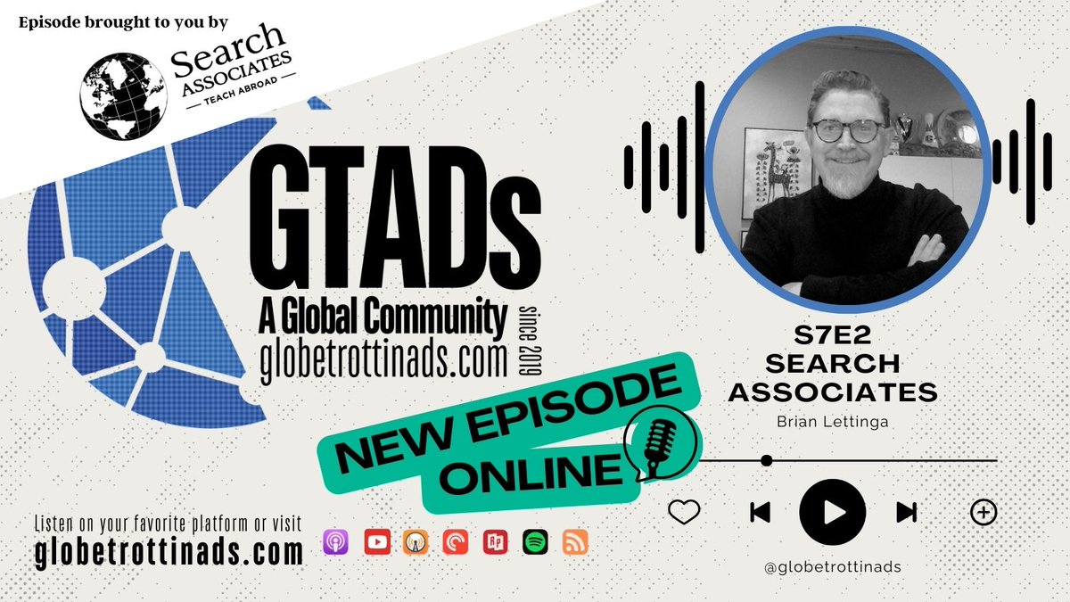 #globetrottinads welcome back <a href="/BrianLettinga/">Senior Associate/Intern Coordinator</a> to the #podcast  from <a href="/SearchAssociate/">SearchAssociates</a> 

Brian has all sorts of info about jobs, trends, fairs &amp; even their intern project which is even interesting for ADs who do not want to move schools 
Listen here: shorturl.at/QyzxO