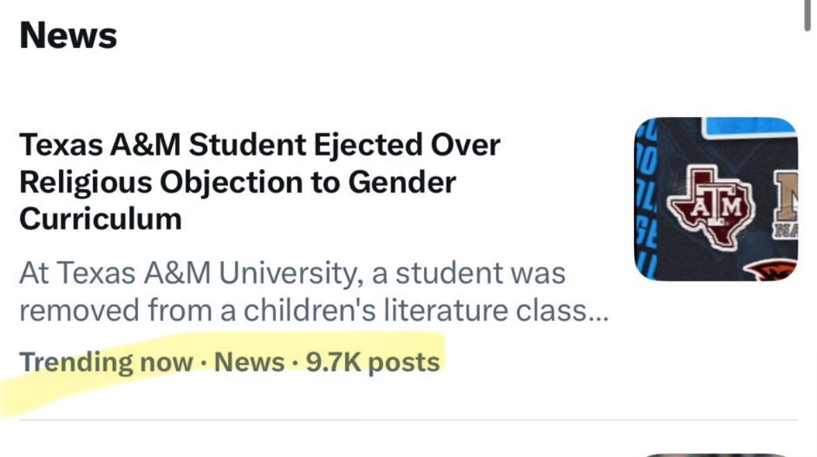 Brian Harrison (@brianeharrison) on Twitter photo The story I broke about <a href="/TAMU/">Texas A&M University</a> punishing a student who objected to LGBTQ indoctrination is TRENDING.
If the Texas government is going to continue forcing taxpayers to fund transgenderism…
and stop all my bills to end it…
I will NOT be silent…
I’ll tell the world. The story I broke about <a href="/TAMU/">Texas A&M University</a> punishing a student who objected to LGBTQ indoctrination is TRENDING.
If the Texas government is going to continue forcing taxpayers to fund transgenderism…
and stop all my bills to end it…
I will NOT be silent…
I’ll tell the world.