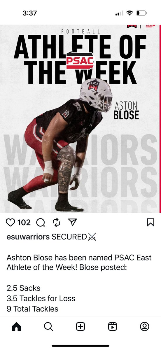 A big congratulations to Ashton Blose who was named PSAC player of the week! Congrats bud!