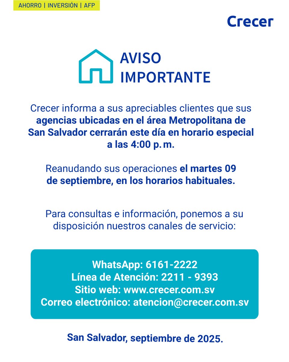 Crecer informa a todo el público 📢

#ServiciosCrecer