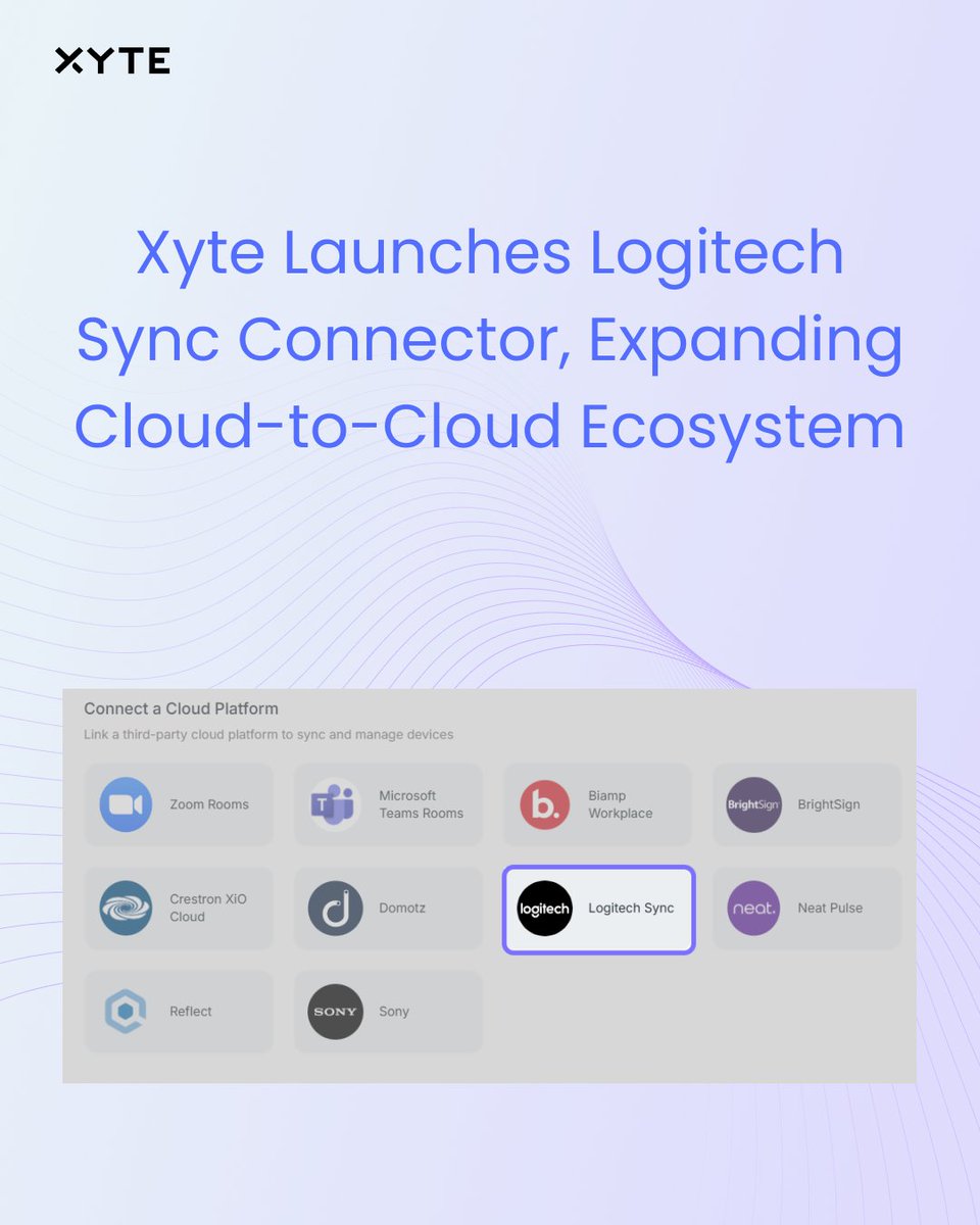 The <a href="/Logitech/">Logitech</a> Sync connector is here. 🎉 Now, AV and IT teams can manage Logitech devices and rooms within Xyte Connect+, right alongside the rest of their AV/UC environments.

It’s a smarter way to manage AV at scale! Get all the details: xyte.io/newsroom/xyte-…

<a href="/LogitechBiz/">Logitech for Business</a>
