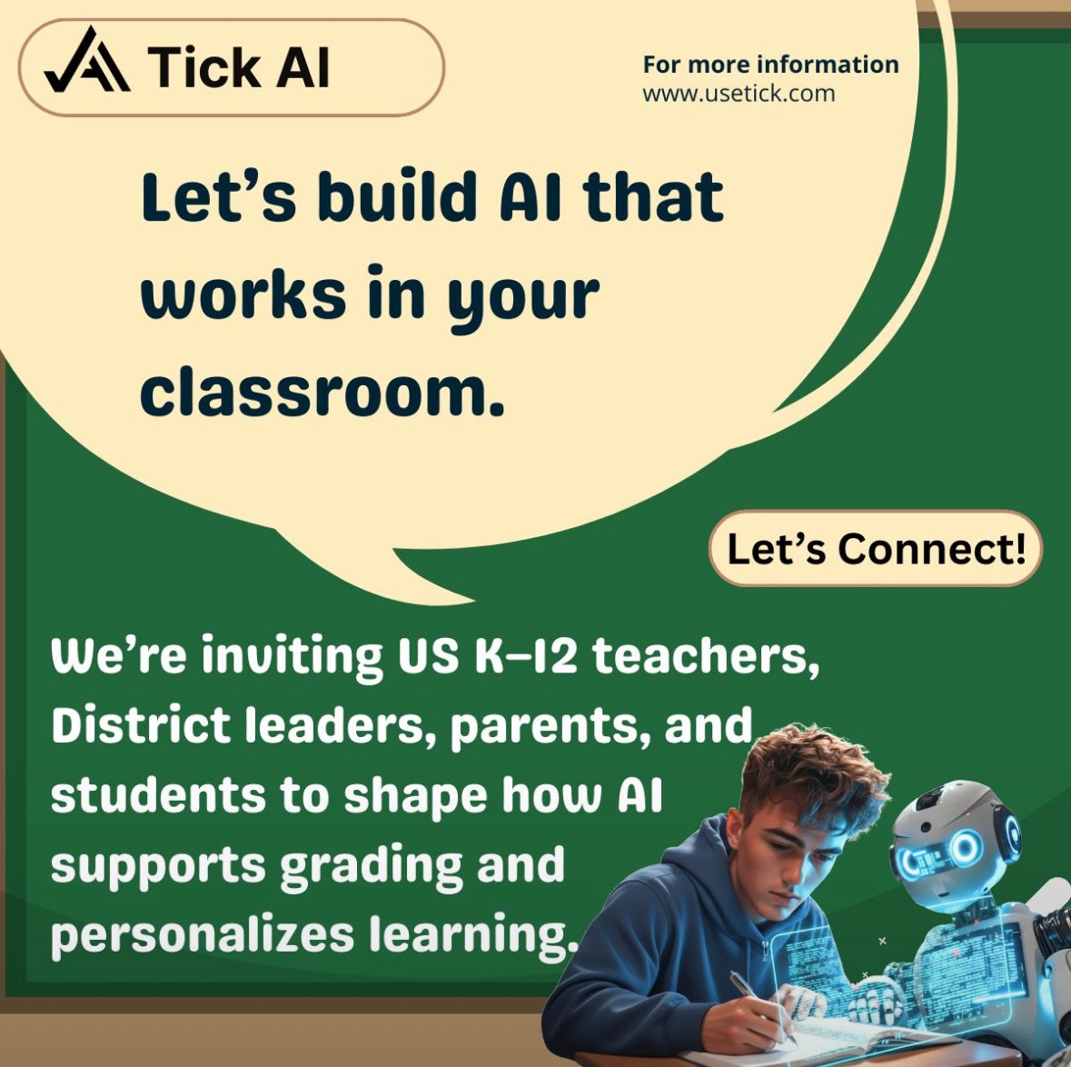 School Teachers, students, parents, district leaders

We’d love to hear from you 👇
🗣 What slows you down in grading?
⏱ When does feedback come too late?
📈 What breaks when you try to personalize learning?
🤖 What would AI need to actually help you?

#US #education #EdTech