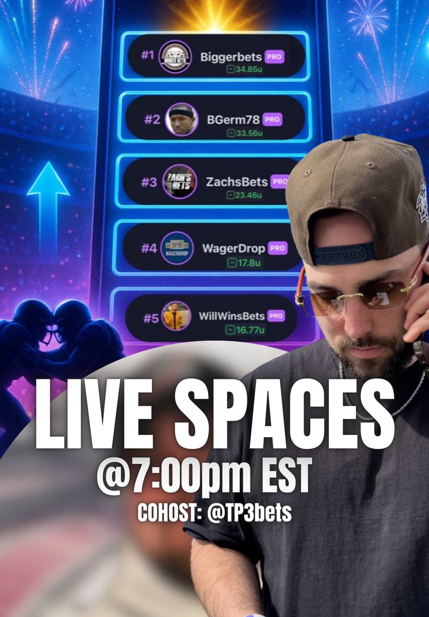 SoBet (@sobet_app) on Twitter photo 🚨BREAKING:
✅$7,500 Prizepool Decided TONIGHT with <a href="/TP3bets/">TP3Bets</a> ‼️
🔴Live @ 7:00pm EST with leaders, pros, and YOU GUYS! 🫵
🔥Current Leaderboard:👇
1. <a href="/ItsBiggerBets/">Bigger Bets</a>
2. <a href="/Germinator1978/">Bgerm</a>
3. <a href="/ZachsBets/">ZACHS BETS</a>
4. <a href="/WagerDrop/">Wager Drop</a>
5. <a href="/willwinsbets/">WillWinsBets</a>
6. <a href="/rickspicks/">rickspicks</a> / <a href="/_RicksPicks/">RicksPicks</a>
7. 🚨BREAKING:
✅$7,500 Prizepool Decided TONIGHT with <a href="/TP3bets/">TP3Bets</a> ‼️
🔴Live @ 7:00pm EST with leaders, pros, and YOU GUYS! 🫵
🔥Current Leaderboard:👇
1. <a href="/ItsBiggerBets/">Bigger Bets</a>
2. <a href="/Germinator1978/">Bgerm</a>
3. <a href="/ZachsBets/">ZACHS BETS</a>
4. <a href="/WagerDrop/">Wager Drop</a>
5. <a href="/willwinsbets/">WillWinsBets</a>
6. <a href="/rickspicks/">rickspicks</a> / <a href="/_RicksPicks/">RicksPicks</a>
7.