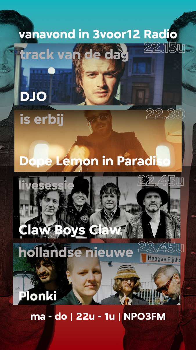 Terug van vakantie, en direct knallen met een nieuwe <a href="/3voor12/">3voor12</a> radio! Tune in via 3fm.nl/live spreken we elkaar zo! 

Veel toffe nieuwe muziek en Claw Boys Claw live!