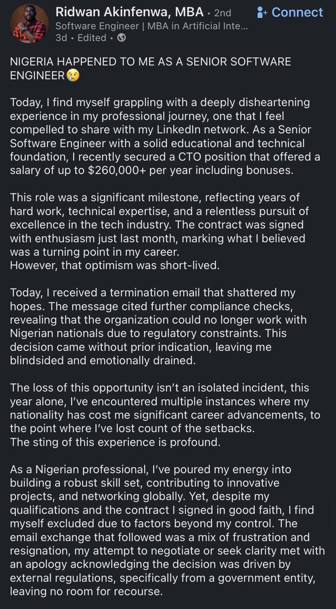 This is the saddest thing I’ve encountered on LinkedIn. Even sadder as a Nigerian