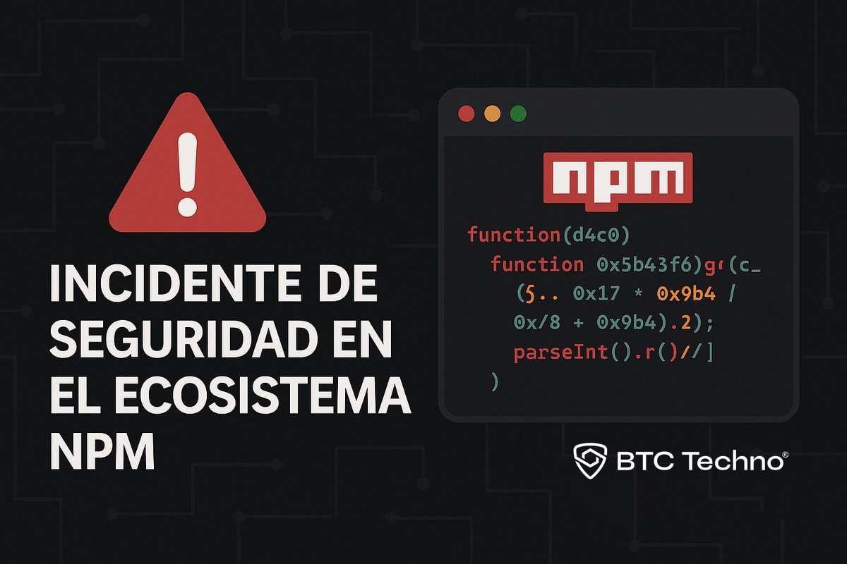 btctechno's tweet image. 🚨 ATENCION🚨
Desde @btctechno hemos redactado un sencillo artículo para explicar de forma clara el reciente incidente de seguridad en el ecosistema #NPM (Node Package Manager), que afectó a librerías con más de mil millones de descargas semanales y que buscaba manipular…