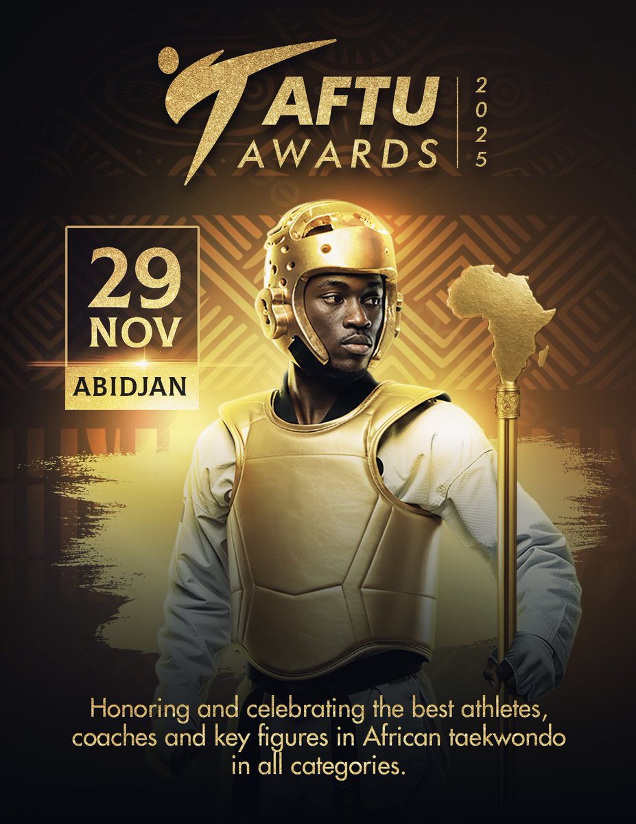 🏆 AFTU AWARDS 2025 🏆

The African Taekwondo Union is honored to announce the AFTU AWARDS 2025, a prestigious ceremony dedicated to excellence in African taekwondo.

📅 Date: November 29, 2025
📍 Location: Abidjan, Cote d’Ivoire