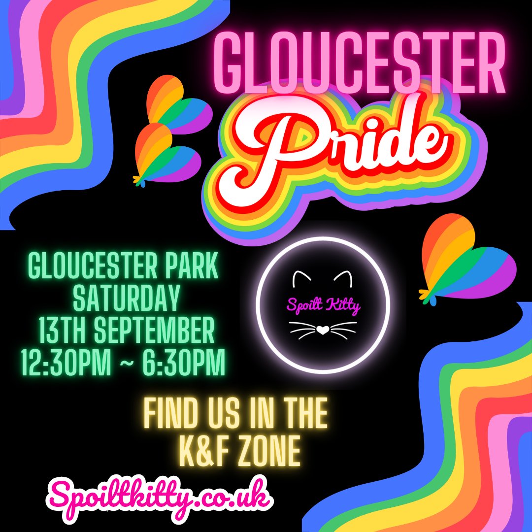 Spoilt_Kitty_'s tweet image. 🌈✨ We’re heading to Gloucester Pride this Saturday 
📍 Gloucester Park
🕧 12:30pm ~ 6:30pm
🎉 Find us in the K&amp;amp;F Zone

Come join us for all the glitter, colour &amp;amp; all the fabulous fun you can handle

#PrideVibes #GloucesterPride #LoveIsLove #GlitterAndPride #FabulousAndFree 🏳️‍🌈