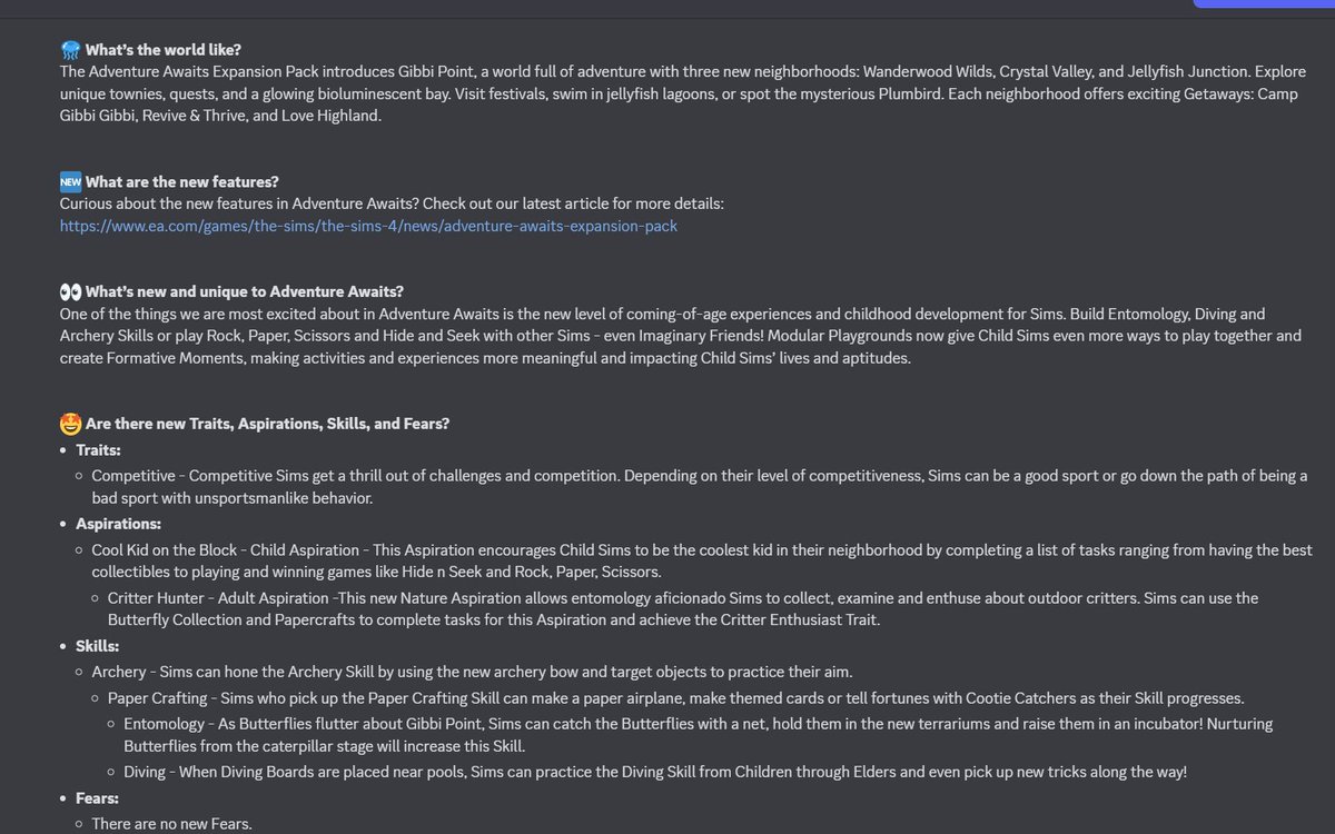 lunar_britney's tweet image. Maxis just dropped info on their discord about Adventure Awaits!