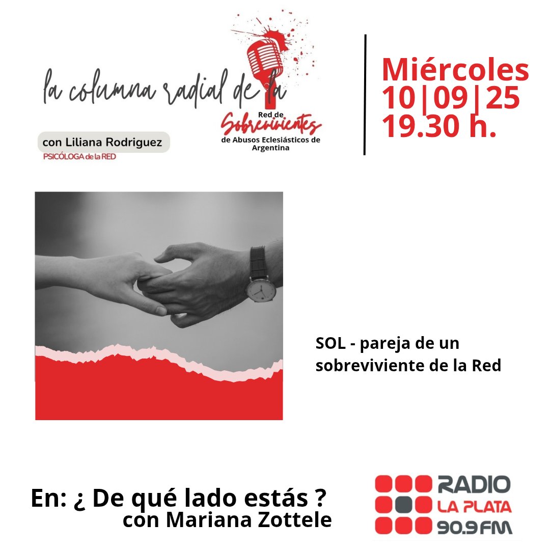 Sobrevivientes de Abusos Eclesiásticos - Argentina (@sobrevive_arg) on Twitter photo Este miércoles recibimos con <a href="/ZotteleMariana/">Mariana Zottele</a> a Sol, pareja de un sobreviviente de la Red.
<a href="/radiolaplata909/">Radio La Plata 90.9</a>
<a href="/clarincom/">Clarín</a>
<a href="/infobae/">infobae</a>
<a href="/izquierdadiario/">La Izquierda Diario</a>
<a href="/pagina12/">Página|12</a>
<a href="/resistevioleta/">resistevioleta</a>
#RedDeSobrevivientes
#LaRedEnLaRadio
#AbusosEclesiásticos
#SomosEnRed
#NuncaMasSolxs Este miércoles recibimos con <a href="/ZotteleMariana/">Mariana Zottele</a> a Sol, pareja de un sobreviviente de la Red.
<a href="/radiolaplata909/">Radio La Plata 90.9</a>
<a href="/clarincom/">Clarín</a>
<a href="/infobae/">infobae</a>
<a href="/izquierdadiario/">La Izquierda Diario</a>
<a href="/pagina12/">Página|12</a>
<a href="/resistevioleta/">resistevioleta</a>
#RedDeSobrevivientes
#LaRedEnLaRadio
#AbusosEclesiásticos
#SomosEnRed
#NuncaMasSolxs