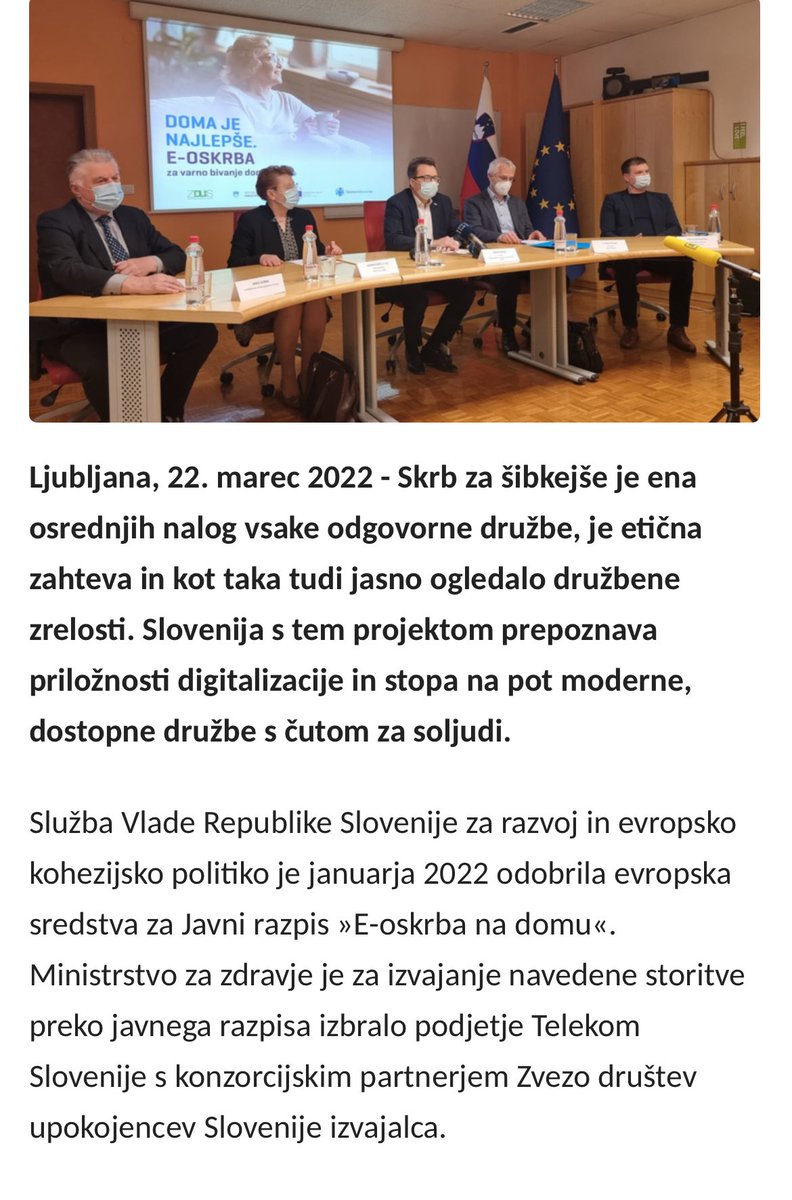 Minister Maljevac, naj vam sodelavci popravijo opomnik, da ne boste zavajali državljane, da je 5000 oseb, ki koristijo e-oskrbo posledica izvajanja trenutnega zakona o dolgotrajni oskrbi.

E-oskrba se je za vse začela izvajati marca 2022 z odobrenimi evropskimi sredstvi. Na JR je
