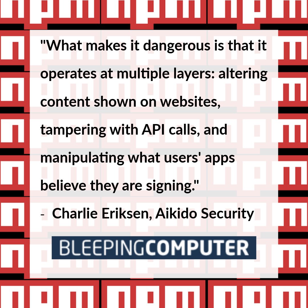 Threat actors launched the largest-ever supply chain attack, compromising a package maintainer's account to inject malware into widely-used NPM packages. The malicious code acts as a browser-based interceptor, stealing crypto. bleepingcomputer.com/news/security/…