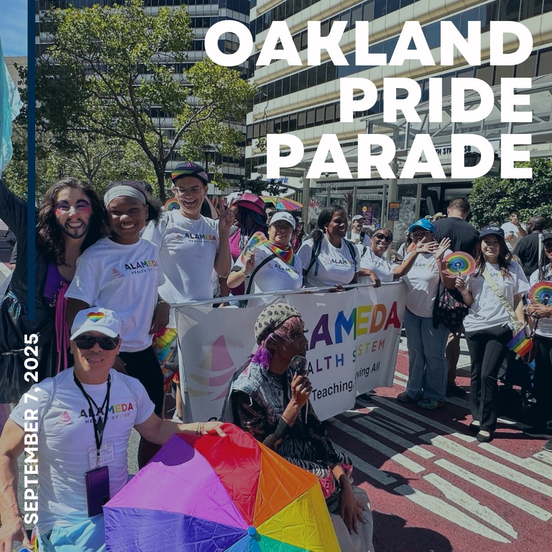 AlamedaHealth's tweet photo. Alameda Health System was proud to march in this year's Oakland Pride Parade where we celebrated diversity, inclusion and belonging. Our teams also staffed a booth at the festival promoting health and wellness for our LGBTQ+ community. #OaklandPride #RealPeopleRealCare https://t.co/CZ1SYW22xv