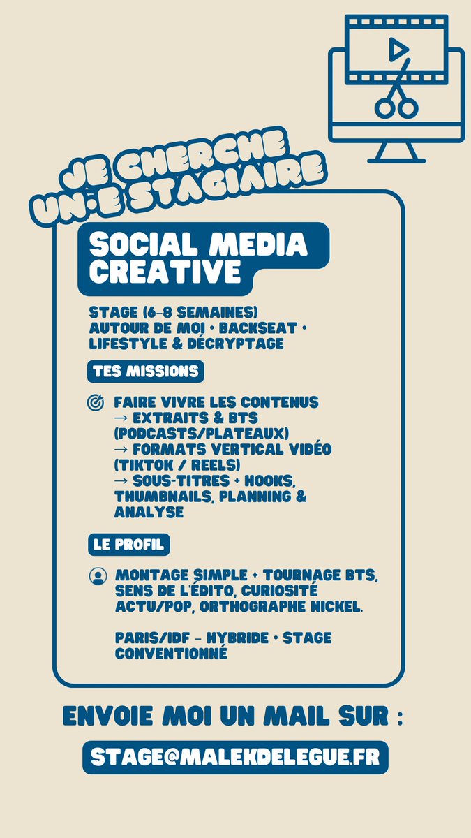 Les étudiants en communication, audiovisuel, journalisme, je drop une annonce de stage par ici ! (On a déjà pas mal de mails, mais on ne sait jamais 👀) 

RT APPRÉCIÉS 💙