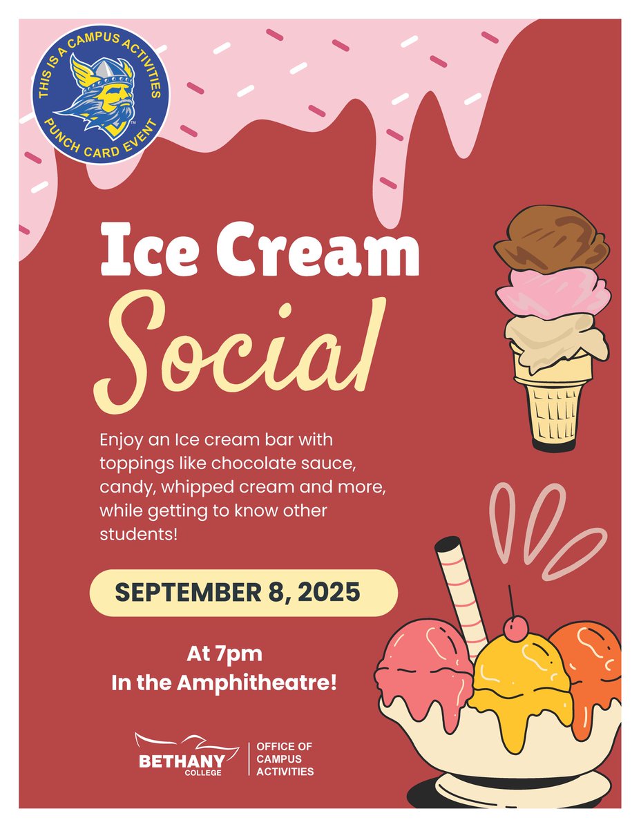 Join us for an ice cream social tonight at 7:00pm! We hope to see you there!🍦

**Please note: the location has changed to the pit due to the rain