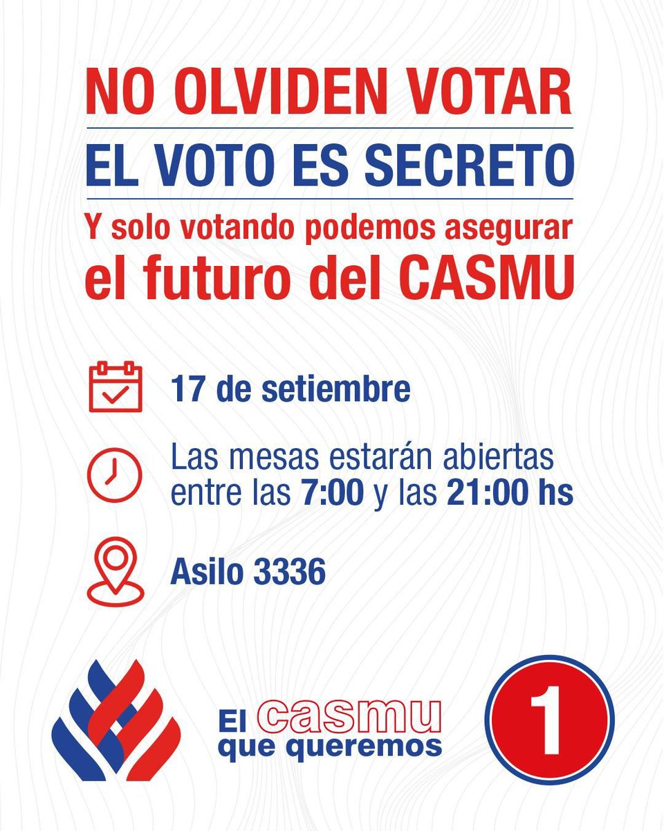 Elegí volver a la normalidad. 
Elegí la Lista 1, El CASMU Que Queremos.