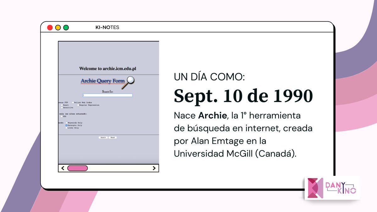 Dany_Kino's tweet image. Antes de Google, existió... ¡Archie!
El 1° buscador de internet 🌐 creado en Canadá y nació el 10 de septiembre de &apos;90.

No encontraba memes, solo archivos FTP peeeero sin él, no podrías googlear hoy  &quot;¿Quién es Dany Kino y por qué me está dando datos que ni solicité?&quot;😂 #Kinotes