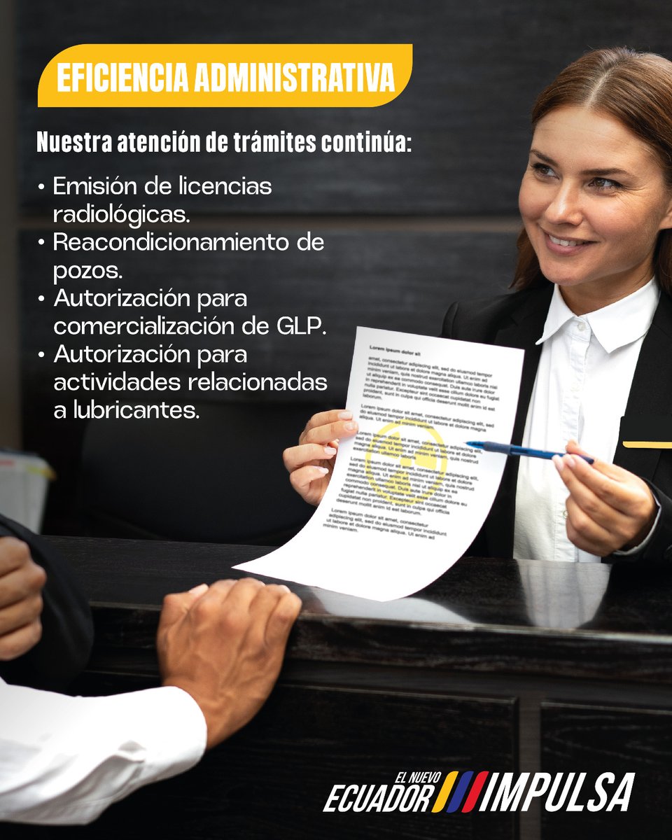 EcuadorMAE's tweet photo. 📑 Eficiencia administrativa en marcha: nuestros trámites siguen activos ✅
Licencias radiológicas, pozos, GLP y lubricantes, con atención continua.

#ElNuevoEcuador #Impulsa https://t.co/PUic9BLnlA