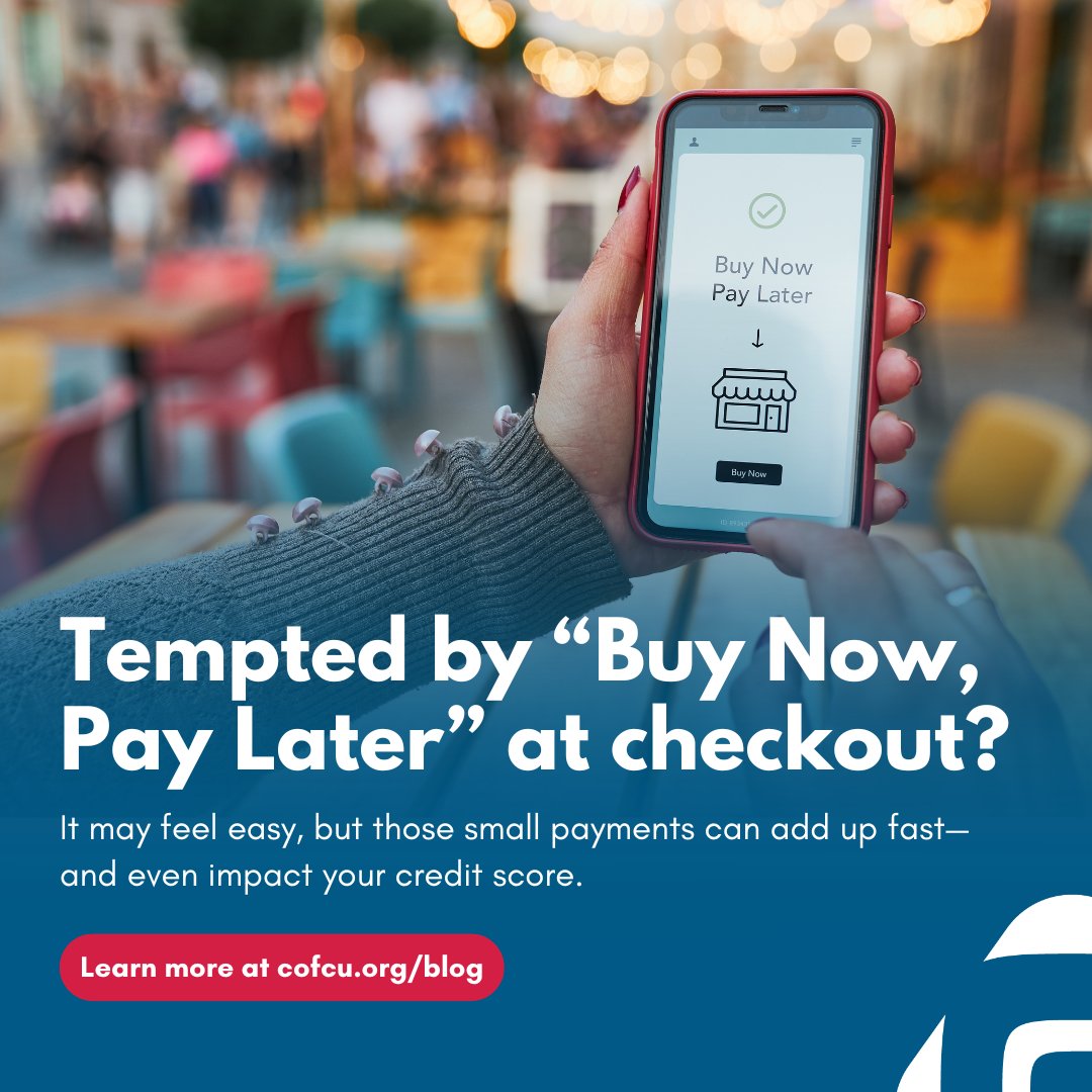 Thinking about using “Buy Now, Pay Later”? Before you click:
✅ It’s still a loan—don’t miss payments
✅ Watch for hidden fees
✅ Be sure you can afford it
✅ Small payments add up fast
Learn more:  cofcu.org/blog &amp; register for our free webinar: cofcu.org/events