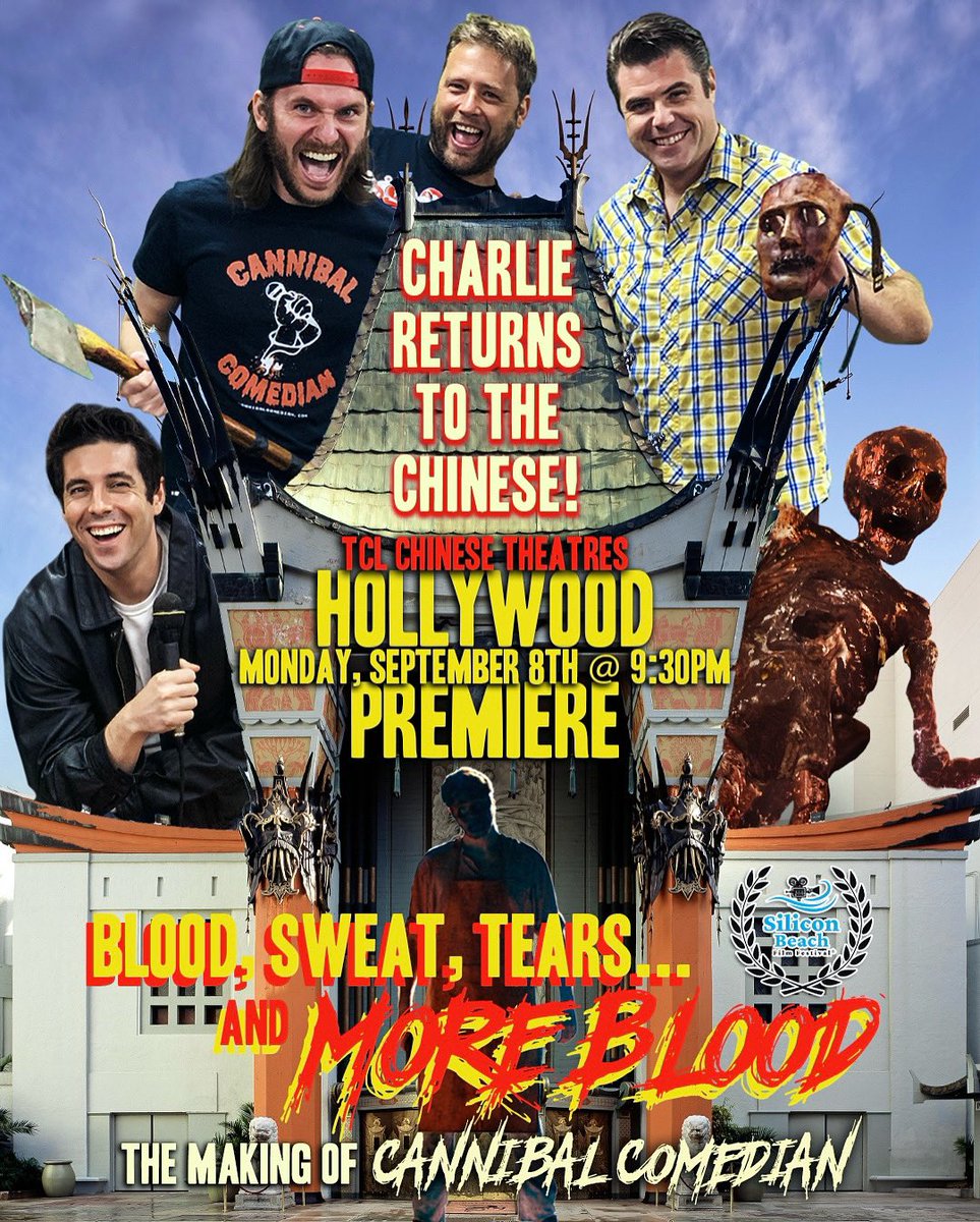 TONIGHT! From the desert to the dragon, Charlie returns to <a href="/ChineseTheatres/">TCL Chinese Theatres</a> for the Hollywood Premiere of the Cannibal Comedian making-of documentary 9:30 PM for <a href="/SILICONBEACHff/">Silicon Beach Film Festival</a>! 🪓🐉 Watch the film beforehand on digital/streaming from <a href="/Cineverse_ent/">Cineverse 🎞️</a>, <a href="/BDisgusting/">Bloody Disgusting</a> &amp; <a href="/ScreamboxTV/">SCREAMBOX</a>.