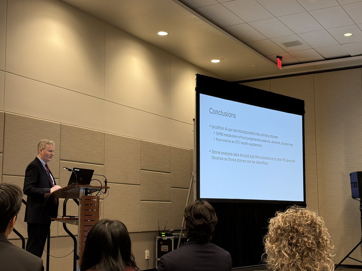 🚨NEW STONE ALERT🚨 

Urolithin A is a novel stone type detected at Litholink that may not be detected depending on your lab.  Labs should add to IR spectral libraries.

Consumption of blueberry/walnuts can lead to high levels, but also sold as a supplement.

<a href="/Endo_Society/">Endourological Society</a>