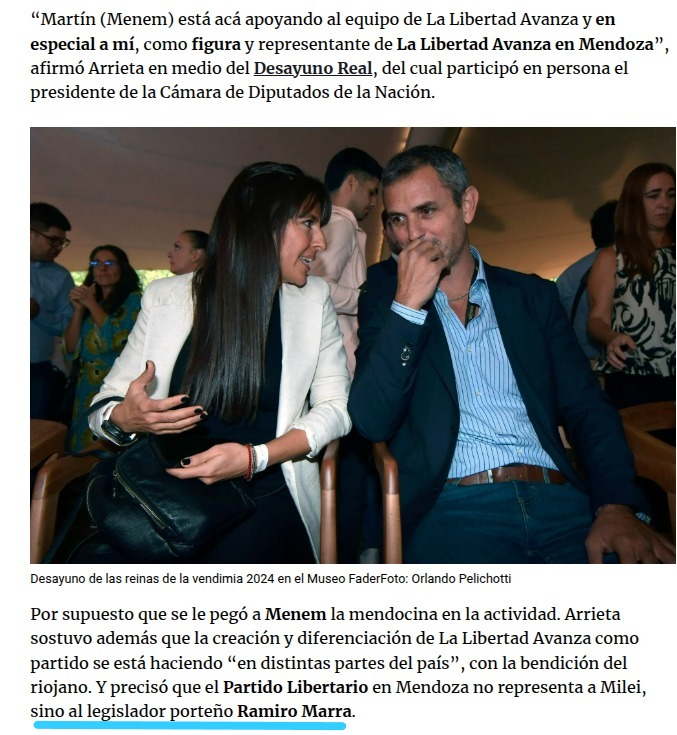 Uds eran muy chicos, pero Arrieta, por orden de los Menem afirmaba que los libertarios representábamos a Marra y ella, con los Menem, a Milei. 

Es decir, 1 año antes de expulsar a Marra, los Menem ya lo ponían en la vereda de enfrente. 

El desguace libertario fue planificado.