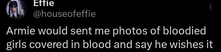 Houseofeffie in her fantasy: Armie used to send me pics

Houseofeffie in reality: "I'm dying to send you pics..."

Forever a 🤡