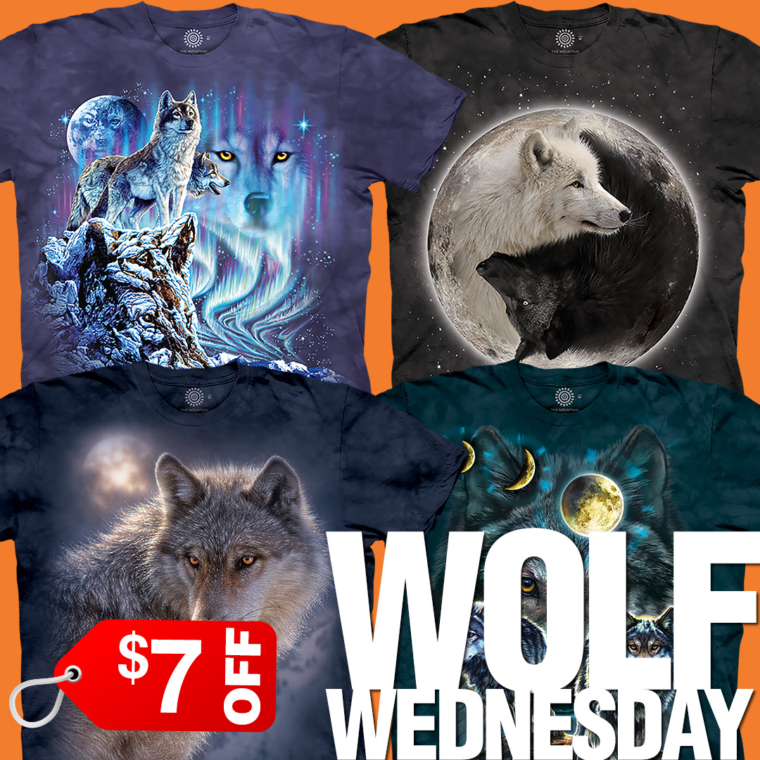 $7 OFF Wolf Wednesday themountain.com/wolf-wednesday/ Find 10 Wolves, Ying Yang Wolves, Adventure Wolf &amp; Northstar Wolves Sizes S-5XL from $28 SHOP NOW #MountainArtwear #themountainteeshirts #themountainshirts #wolf #wolves