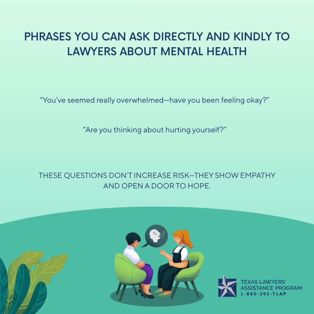 TLAPHelps's tweet photo. Whether you’re a legal colleague, leader, or friend, you don’t need to be a mental health expert to make a difference. Start by using compassionate, non-stigmatizing language— you can say “died by suicide” instead of more harmful phrases.

#TLAPHelps https://t.co/8JvsX4qO38