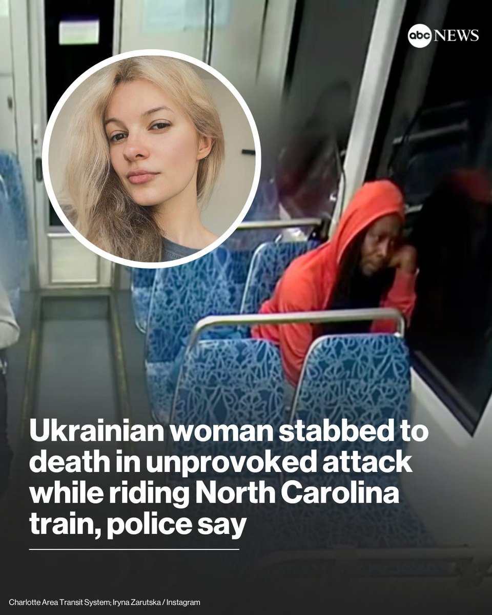 ABC's tweet image. The unprovoked murder of a Ukrainian woman on Charlotte&apos;s light rail system is causing outrage nationwide.

Read more: abcnews.link/zTV9yUY