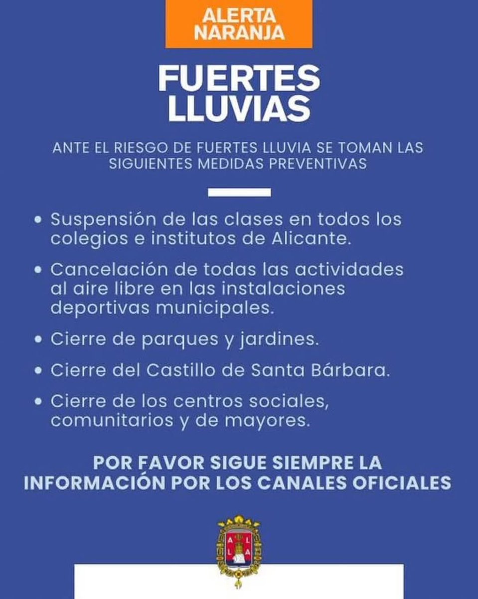 gentedealicante's tweet photo. ⚠️⛈️Mucha precaución #GentedeAlicante #Alicante #FuertesLluvias #AlertaNaranja 🟠 https://t.co/PNHFdgXLrS
