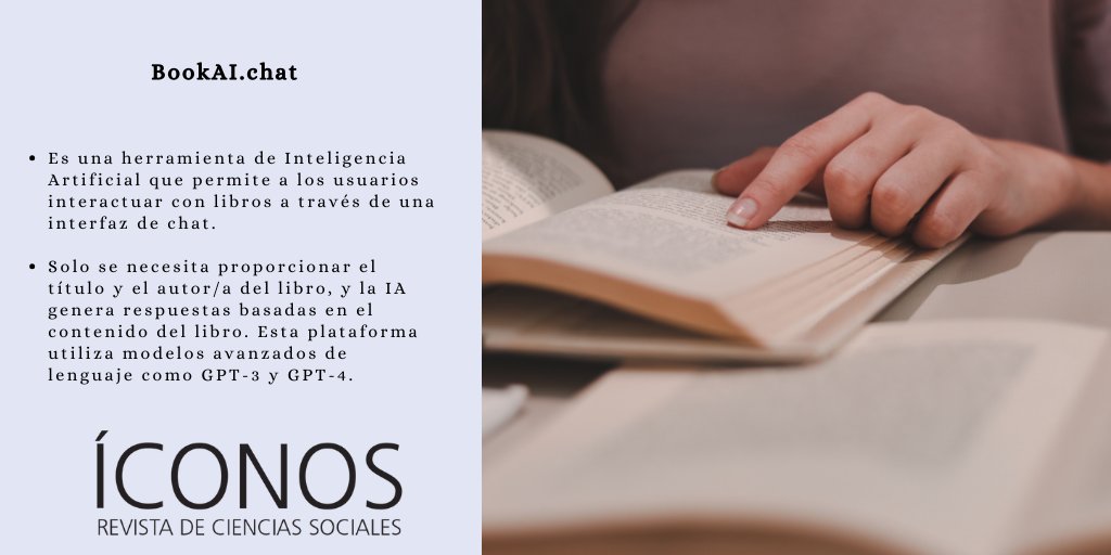 IconosFLACSO's tweet photo. #TipsEditoriales les presentamos una herramienta de IA que permite interactuar con libros a través de una interfaz de chat: https://t.co/H97HB11B2m #ComunicaCiencia #Journals #phdchat https://t.co/1lC7i3lioJ