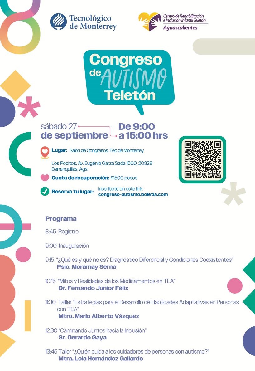 ¡Últimos lugares disponibles!
Segundo Congreso de Autismo Teletón en Aguascalientes

✏️Inscríbete en: congreso-autismo.boletia.com
❓Pregunta por nuestros paquetes grupales 
📄Si requieres factura inscríbete directamente en CRIT al WhatsApp 449 4903895