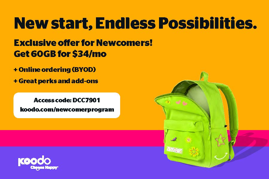CFSO Newcomer Cell Plan Special $34 60GB plus other perks

1. Go to koodo.com/newcomerprogram
2. Enter Promo Code DCC7901