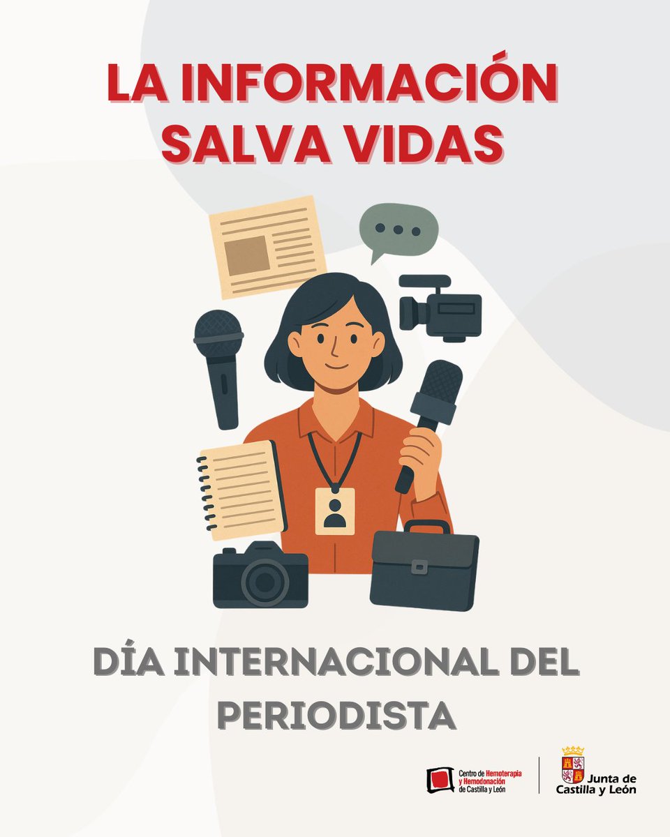 📰 En el #DíaDelPeriodista damos las gracias a quienes cuentan historias que importan.
 
👏 Gracias a los periodistas que visibilizan la donación de sangre, difunden nuestras campañas y ayudan a que el mensaje llegue más lejos.
 
Informar también salva vidas. ❤️