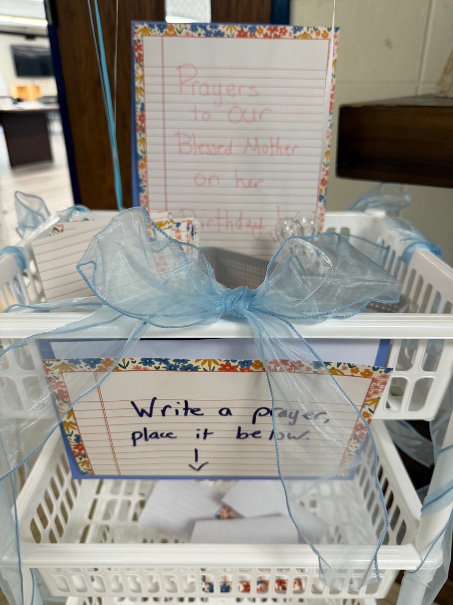 Today, in celebration of the Birthday of the Blessed Virgin Mary, we honored her with special devotions. During lunch periods, we shared cupcakes and also created a dedicated space for students and staff to write their prayers to Mother Mary.